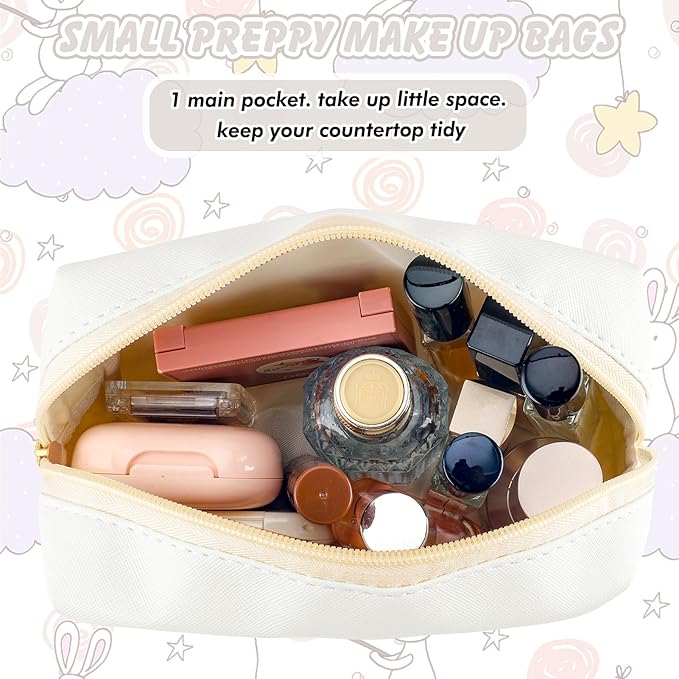Initial Makeup Bag Personalized Preppy Travel Small Cosmetic Bag Cute PU White Chenille Letter Makeup Pouch for Purse Waterproof Zippered Toiletry Organizer for Women Girls Kids Friends (K)