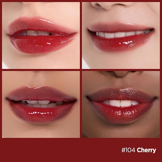 Laka Fruity Glam Tint, Glowing Lip Stain with Wide Color Spectrum, Hydrating & Lightweight Texture, Long-Lasting Bold Stain, Non-Sticky, Vegan, K-Beauty (#104 Cherry, 4.5g/0.15oz)