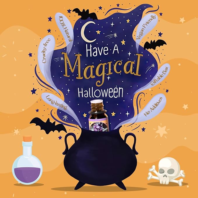 Halloween Fragrance Oils Set, ARVIDSSON Fall Essential Oils for Diffuser - Pumpkin Pie, Spiced Cider, Caramel Apple, Candy Corn, Snickerdoodle, Spooky Spices, Autumn Scented Oil Gift for Women