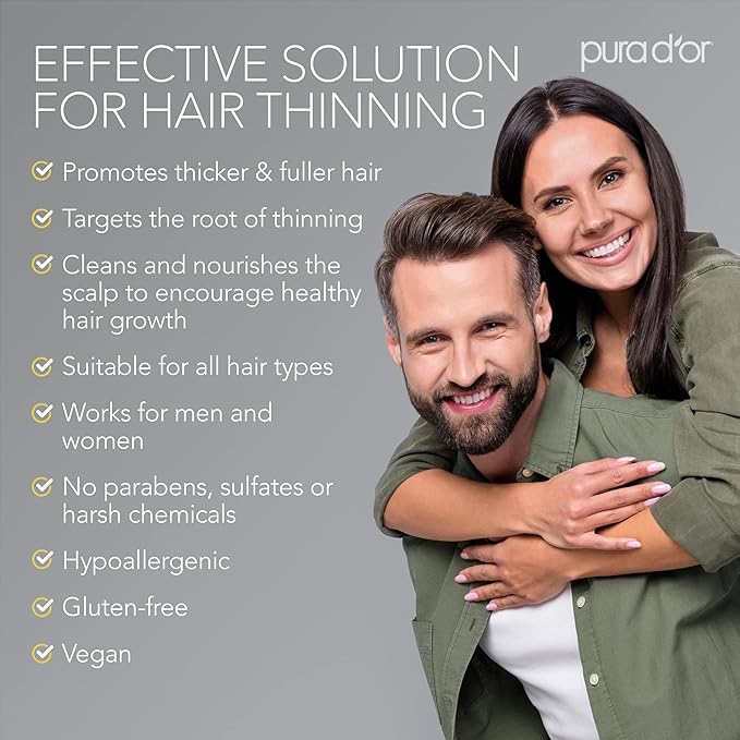 PURA D'OR 8 Oz Original Gold Label Anti-Thinning Biotin Shampoo Natural Earthy Scent, CLINICALLY TESTED Effective Results, Herbal Blend Hair Thickening Products, Women & Men, Color Treated Hair
