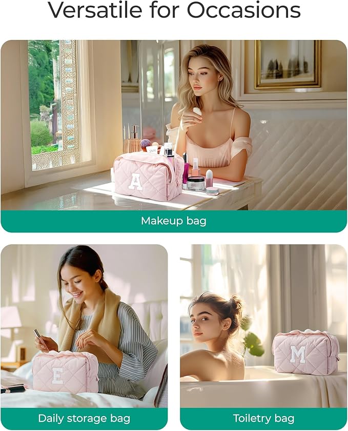 BAGSMART Elegant Roomy Makeup Bags (Initial-M-Pink)