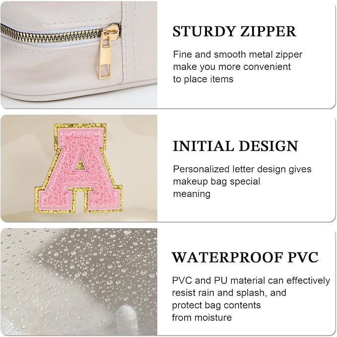 YOOLIFE Initial Make Up Bag Travel Toiletry Bag, Clear Makeup Bag Preppy Cosmetic Bag Gifts for Women Teen Girlfriend Teacher 16 Year Old Girl Gifts Daughter Gifts Swim Gifts For Girls White K
