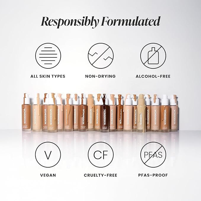 Wonderskin Hyper-Bond Serum Foundation – Waterproof, Transfer-Proof, 24HR Longwear Face Makeup with Niacinamide & Hyaluronic Acid – Lightweight, Natural Finish, Vegan & Cruelty-Free (Bliss)