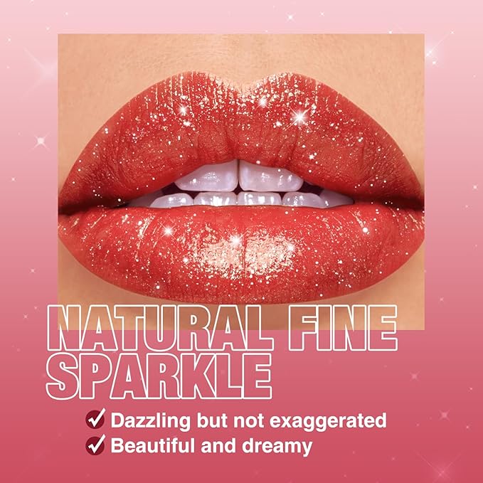 Jolilab Sparkling Lip Gloss, Long Lasting Waterproof Moisturizer Lip Balm Glitter Shimmer Metallic Lipstick, Diamond Shiny Bold Glow Goth Lipstick for Women Girls, Non-sticky (2, 07#*2)