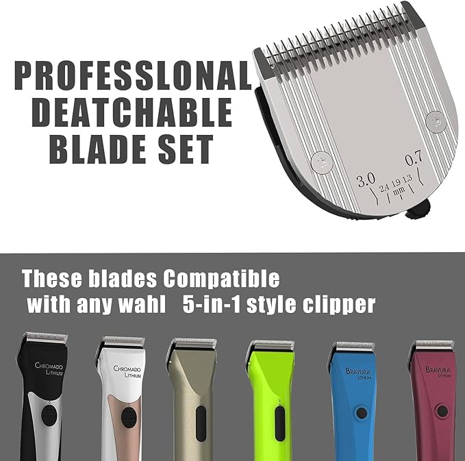 Audoc 5 in 1 Blades Adjustable Dog Grooming Replacement Blades Compatible with Wahl Animal Clipper Arco, Bravura, Chromado, Creativa, Figura, and Motion Pet, Dog, and Horse (Silver/1PC)