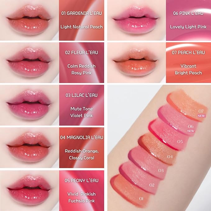 BBIA L’EAU Tint – Glossy & Glow Lip Stain, Watery Lip Tint, Non-Sticky, High Shine Finish, Long-lasting, Moisturizing, Lightweight, Natural, Daily Use, Vegan, Korean Lip Makeup (07 PEACH L'EAU - MINI)