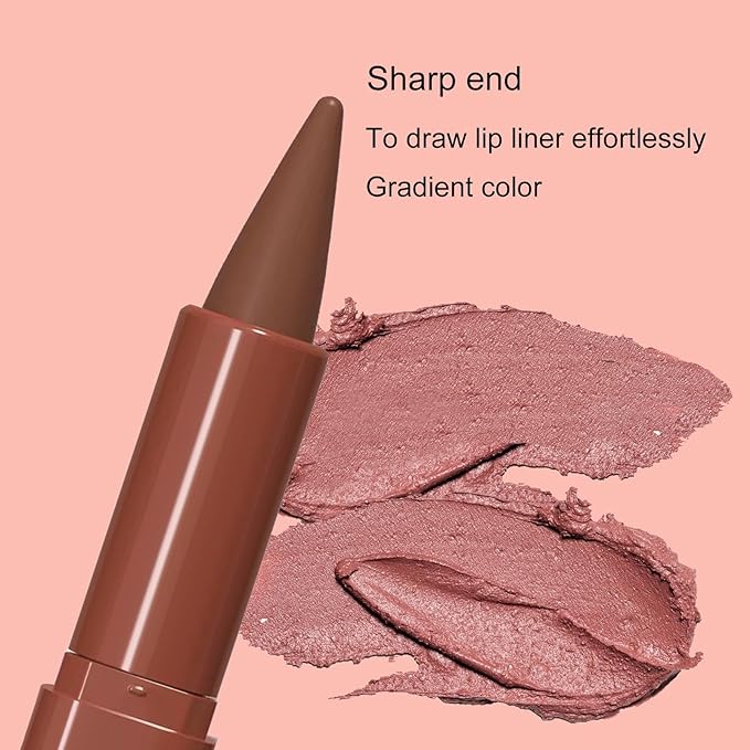 2-in-1 Gradient Brown Lip Liner & Lipstick, Dark Brown Maroon Waterproof Long Lasting Matte Lip Liner Pencil, Makeup Smudge proof lip liner with Cone Tip (05#-Dark Brown)