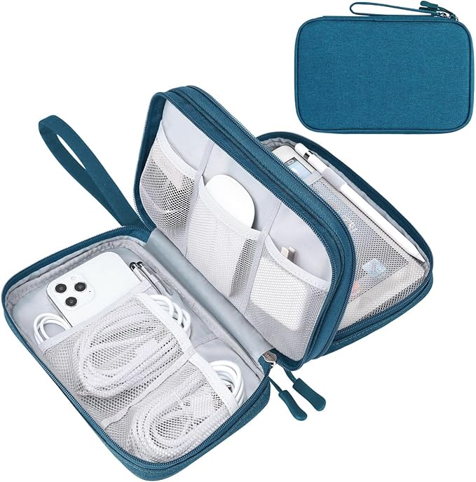 FYY Electronic Organizer, Large Travel Cable Organizer Bag Pouch Electronic Accessories Carry Case Portable Waterproof Double Layers All-in-One Storage Bag for Cable, Cord, Charger, Phone, Dark Green
