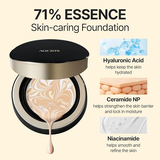 [NEW] AGE20'S Signature Essence Pact | 28N WALNUT | Vegan Korean Cushion Foundation | Pack of 1 | Cream Foundation, Dewy & Glow Finish, Natural Coverage, SPF 50+