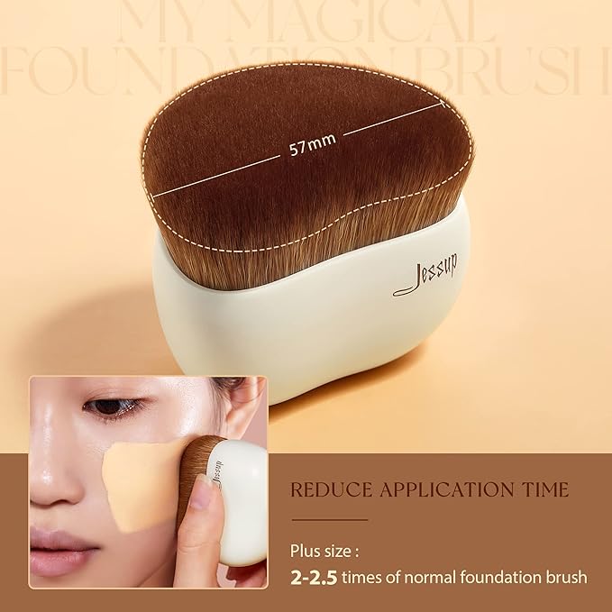 Jessup Makeup Brush, Foundation Brush Flat Top Kabuki Brush for Face Blush Liquid Powder Foundation Brush for Blending Buffing Stippling with Gift Box, Light Gray SF002