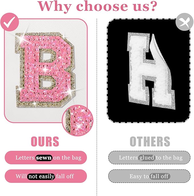 Personalized Initial Letter Makeup Bag, Preppy Glitter Letter Patch Cosmetic Pouch Zipper,PU Waterproof Travel Toiletry Bag Cute Makeup Organizer Monogrammed Make Up Bag,Gift for Women Girls(Letter B)