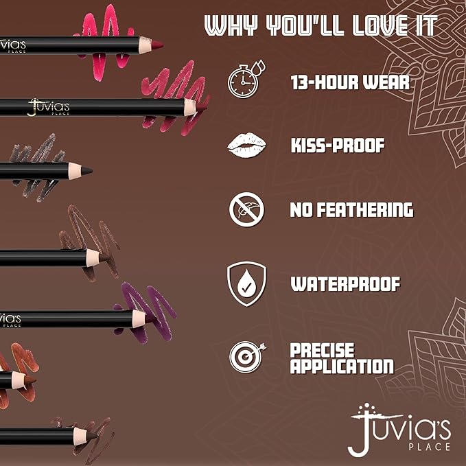 Juvia's Place Long Wear Lip Pencil – Kola – Waterproof & Kiss-proof, Long Lasting Lip Liner, Smooth Makeup Application - Soft Matte Finish Base for Lipstick - 13 Hours of Wear for Everyday Use