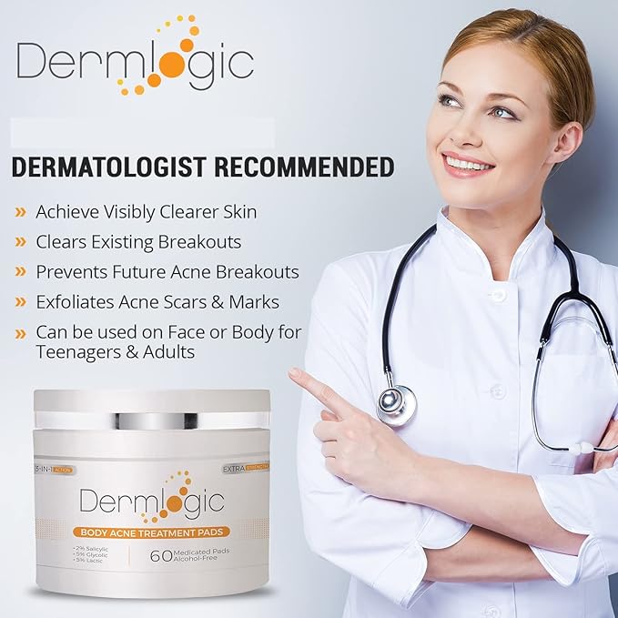 Acne Treatment Pads-Contains Glycolic, Lactic, Salicylic Acid. Eliminates Oily Skin, Clogged Pores & Cystic Breakouts. Removes Dark Spots, Whitehead & Blackhead Pimples for Face & Body.