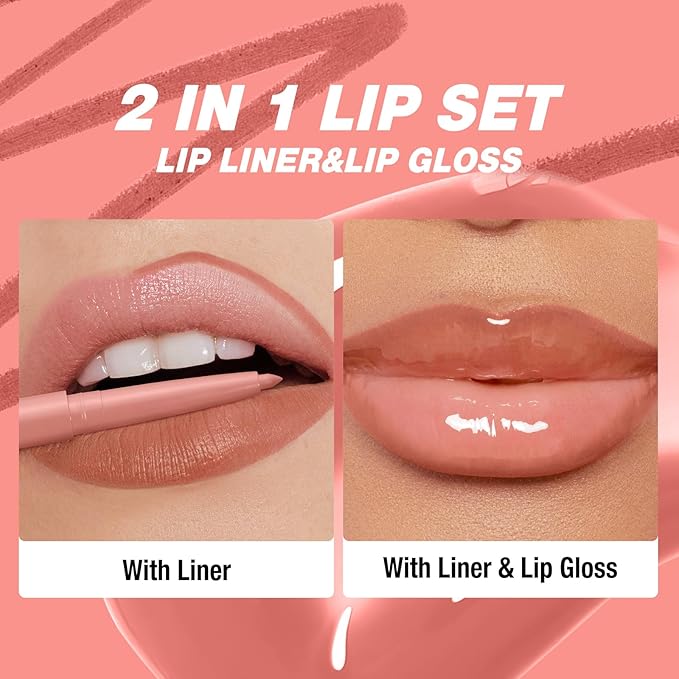 BestLand 12pcs Hydrating Lip Oils + Lip Liner Pencil Lip Combo Sets, 24H Long-Lasting Lip Kit with Lip Liner and Gloss, Nourishing, Non-Sticky Tinted Stain Lip Gloss Plumping Lip Oil Set for Women