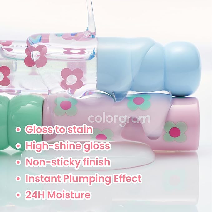 COLORGRAM Fruity Glass Tint #1004 Pink Gloss | Hydrating Lip Gloss for All-Day Wear | Long Lasting Moisturizing