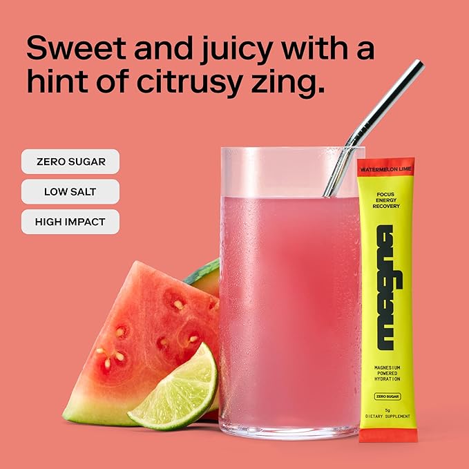 MAGNA Electrolytes Powder Drink Mix for Hydration, Energy & Focus Support with Magnesium L Threonate, Sodium, Potassium, Vitamin D, B6 & B12, Sugar Free, Watermelon Lime Flavor, 28 Servings