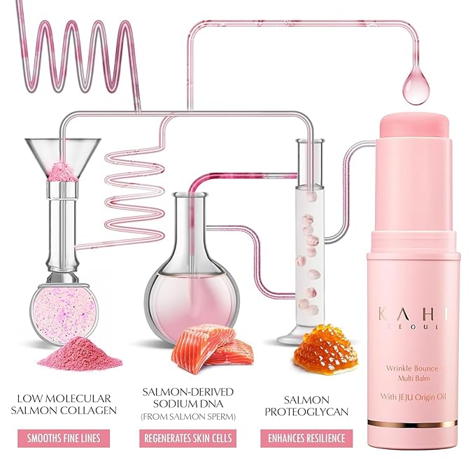 KAHI Wrinkle Bounce Multi Balm - DUO EDITION | All-in-One Hydrating Balm Eye Cream Make Up Base & Moisture Stick | Daily Moisturizer Stick with Salmon-derived sodium DNA (0.32 oz - Pack of 2)
