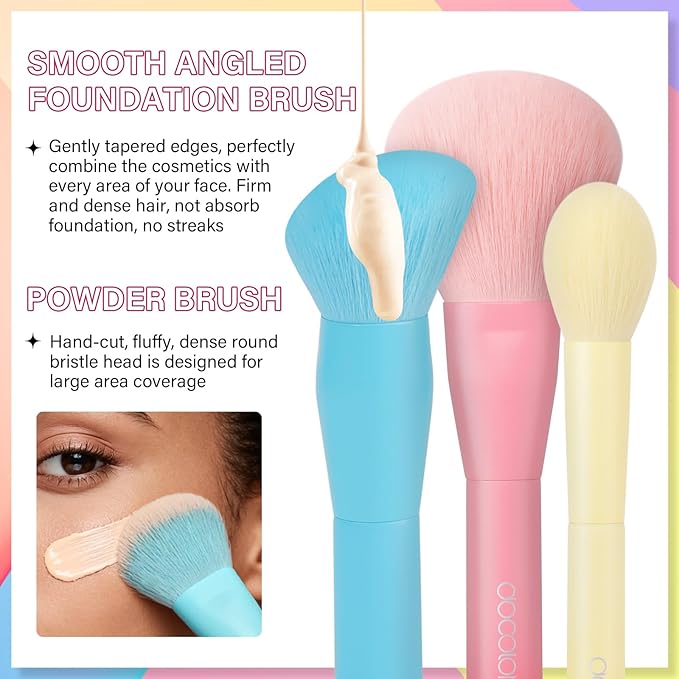 docolor 6 Piece Makeup Brush Set for for full face and eye makeup application, for Foundation, Powder, Blush, Contour, Concealer ＆ Eyeshadow, Mini Makeup Brushes Travel Gift Set Cruelty-Free & Vegan