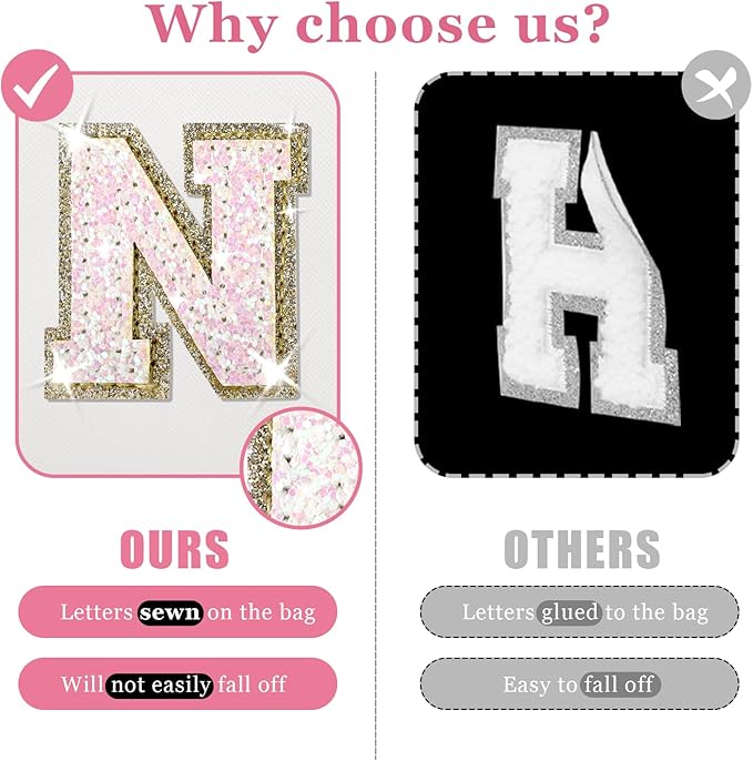 Personalized Initial Letter Makeup Bag, Small Glitter Letter Patch Cosmetic Pouch Zipper, Preppy Makeup Organizer PU Waterproof Travel Toiletry Bag,Monogrammed Birthday Gift for Women Girls(Letter N)