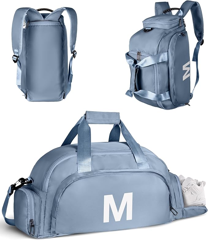 Teenage Gifts Idea, Initial Gym Bags with Shoe Compartment, Dance Bag for Girls, Monogram Kid Present Overnight Bags, Small Travel Duffle Tote-Present for Daughter Niece (Letter M)