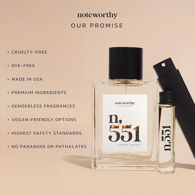 Noteworthy n,551 Amber Sunset Eau De Parfum – Lily of the Valley, Amber, Sandalwood | Sophisticated, Warm Fragrance for Any Occasion | Long-lasting Unisex Perfume for Women & Men (100ml)