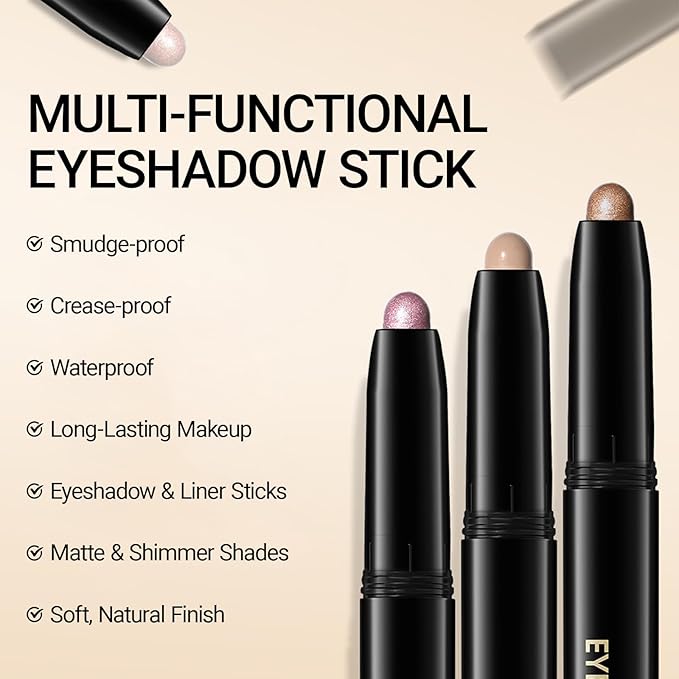 Erinde Waterproof Eyeshadow Stick, Cream Eye Shadow Stick, Long-Lasting, Crease-Proof, Cream to Powder Buildable & Blendable Eye Shadow Pencils Crayon, Vegan & Cruelty-Free, 11 Nude Beige