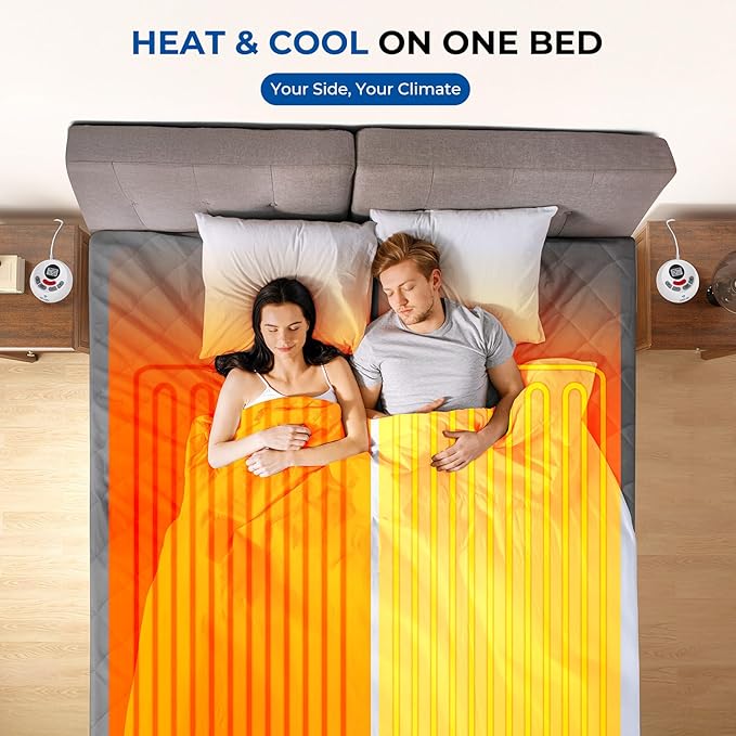 Heated Mattress Pad Cal King Quilted Zone Heating Electric Bed Warmer Comfort Heat Mattress Pad Cover Dual Controller（10 Heat Setting | 1-12 Hours Auto Shut Off | with 8-21 Inch Deep Pocket） Gray