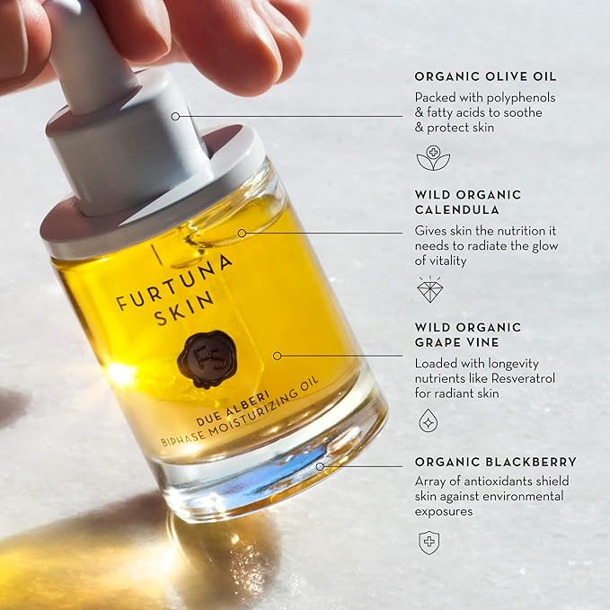 Furtuna Skin Biphase Moisturizing Oil - Hydrating, Plumping & Protecting Face, Neck, and Decollete Oil, Vegan & Cruelty-Free, Organic Olive Oil-Infused, 30ml