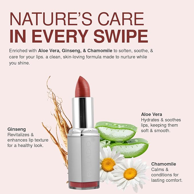 Palladio Herbal Lipstick, Rich Pigmented and Creamy, Infused with Aloe Vera, Chamomile & Ginseng, Prevents Lips from Drying, Combats Fine Lines, Long Lasting Lipstick, Smokey Rose