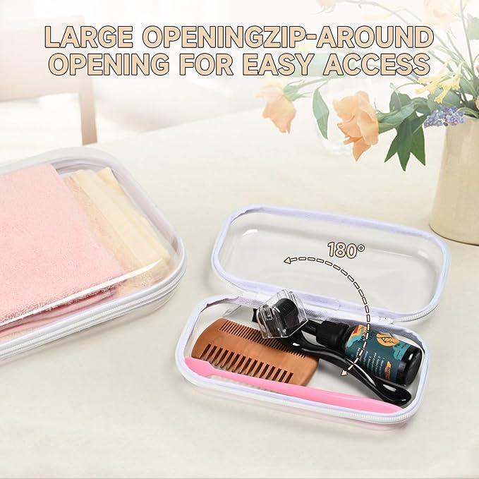 3 Pack Clear Hard Shell Zipper Case - Clear Waterproof Cosmetic Bag with Zipper, Kid's Toy Storage Organizer Bins, Charging Cables, creative journaling, painting brushes, Threads,Sketch Supplies