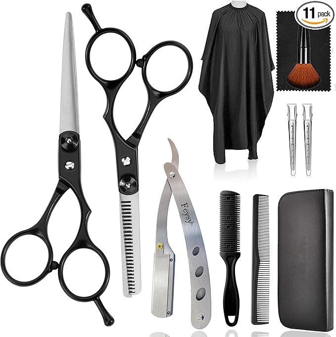 Fcysy Professional Hair Scissors Texturizing Shears Kit, Haircut Scissors Thinning Shears 11 Pcs Set