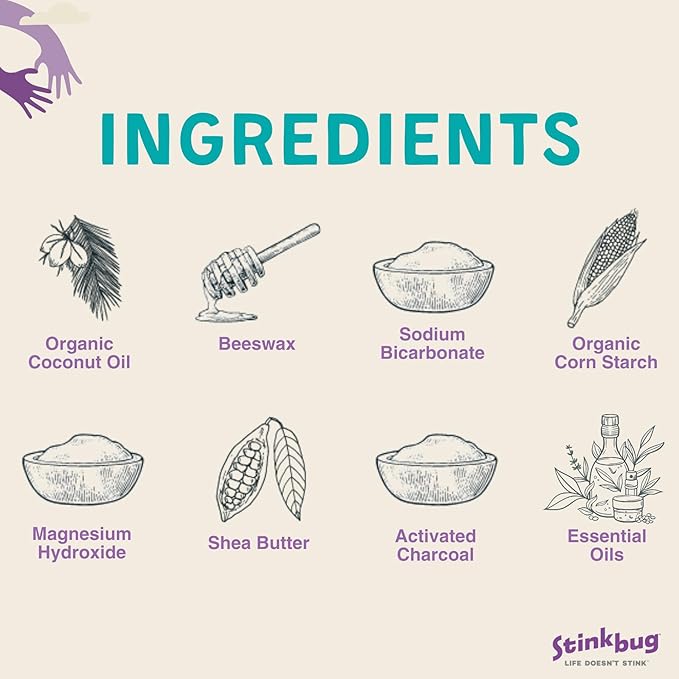 Stinkbug Naturals Organic Aluminum Free Travel Size Deodorant Stick with Amber Sage, Coconut Oil and Activated Charcoal, 0.75 Ounce Pack of 6
