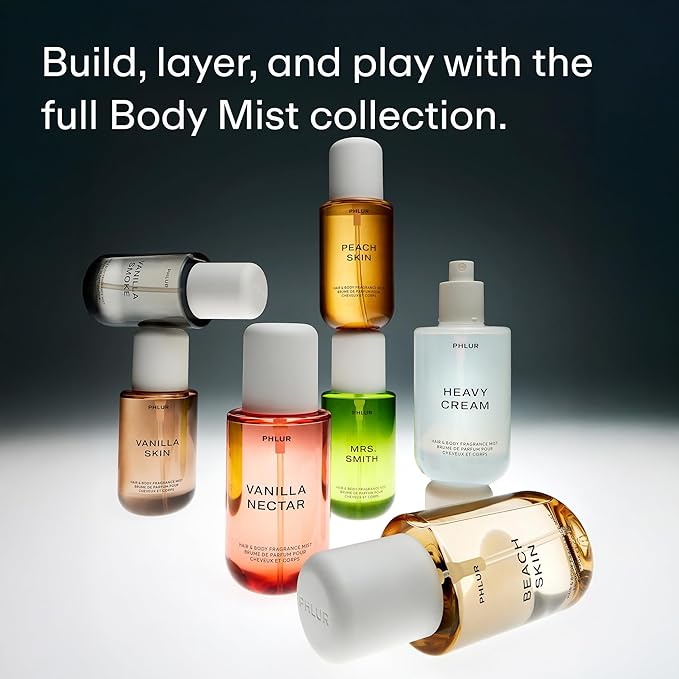 PHLUR Decadent Layering Set - Travel Size Body Mist Gift Set - Vanilla Smoke, Vanilla Skin, & Heavy Cream - Travel Size Hair and Body Fragrance Mist Trio (3 x 3 fl oz)