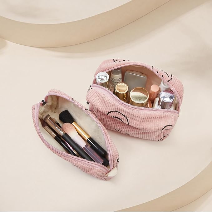Makeup bag set small Cosmetic bag for women purse Corduroy Organizer with interior Pockets,cute Pencil zipper Pouch travel Toiletry Bag with handle(Rose Red)