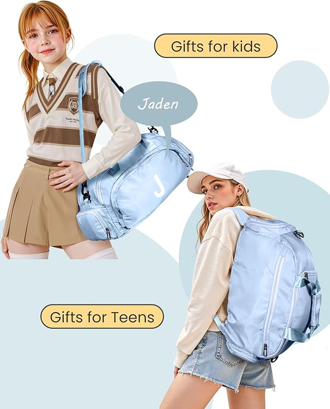 12 13 14 15 16 Year Old Girl Birthday Gifts, Initial Gym Bags with Shoe Compartment, Dance Bag for Girls, Monogram Kid Overnight Bags, Carry on Travel Duffel-Christmas Gift Ideas (Letter N)