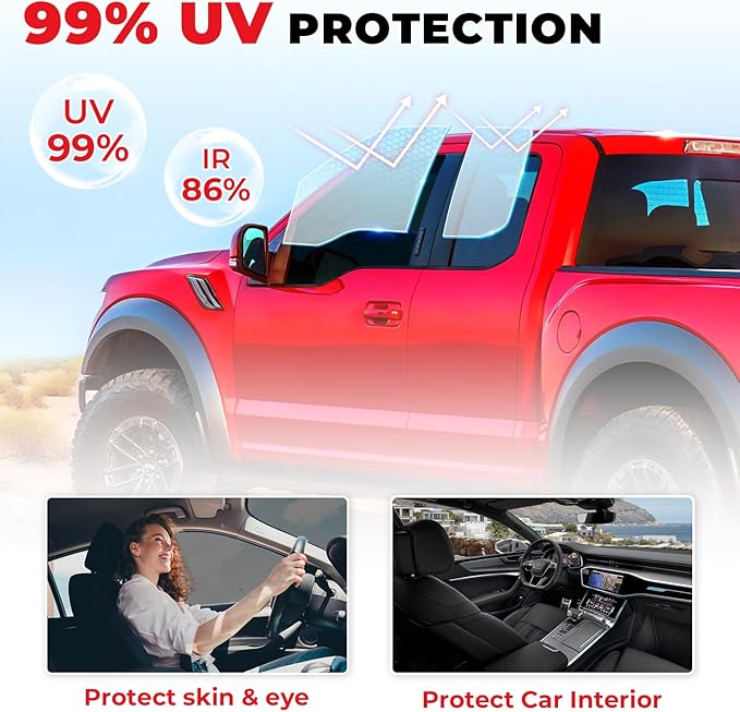 5% Premium Carbon Car Window Tint 20in x 20FT 5-Layers PET Privacy Film Heat, UV, and IRR Block Tint for Cars or Building Adhesive Film Easy Shrink, Plotter Friendly Pro Grade