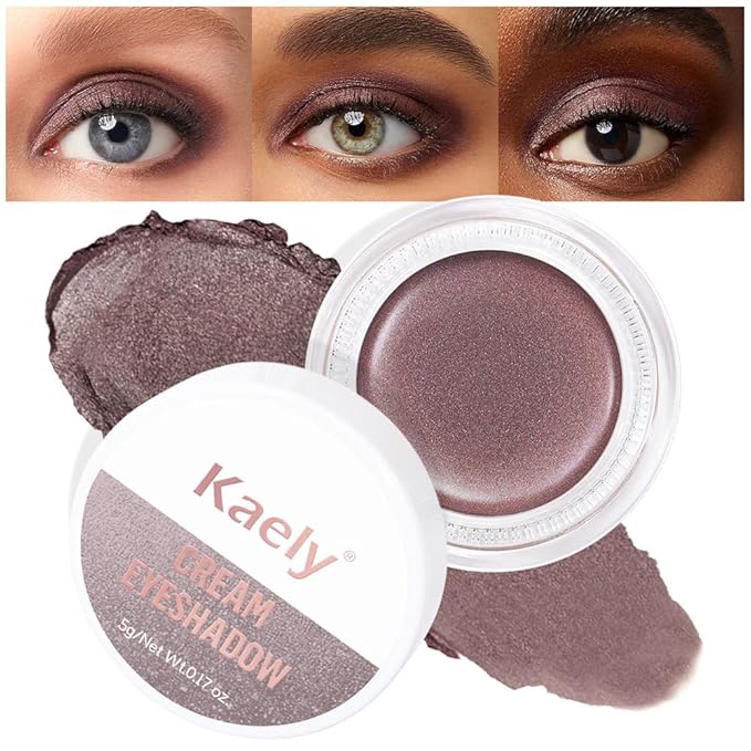 evpct Single Cream Eye Shadow Palette Pot Makeup for Older Women, Taupe Mauve Shimmer Glitter Metallic Monochrome Cream to Powder Eyeshadow Palette Eye Brightener, High Pigment Waterproof Blendable
