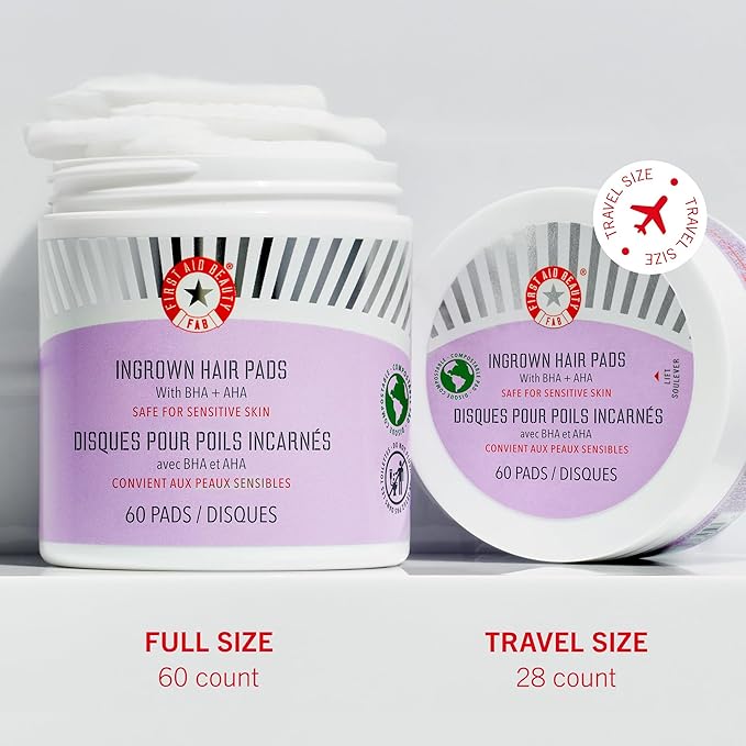 First Aid Beauty - Ingrown Hair Pads with BHA + AHA - Aftershave Treatment Pads Help Men & Women Prevent Razor Bumps, Exfoliate Underarms & Bikini Area, Compostable for Daily Use - 3ct, 84 Pads Total