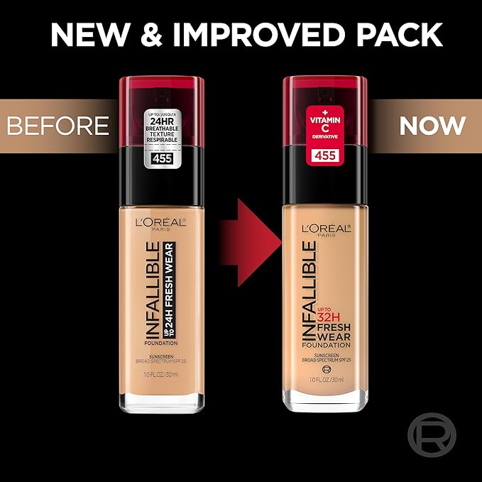 L'Oreal Paris Makeup Infallible Up to 32 Hour Fresh Wear Lightweight Foundation, 485 Golden Sun, 1 Fl Oz, Packaging May Vary