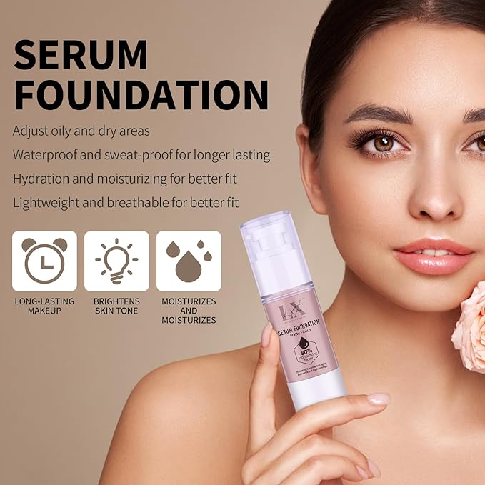 Moisturizing Foundation with 1% Hyaluronic acid, Deep Hydration & High Coverage Serum Foundation for A Smooth & Satin Finish, 403 Deep