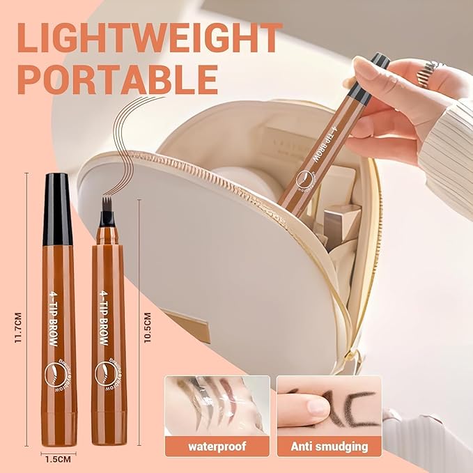 Microblading Eyebrow Pen, Waterproof Four-tip Beard and Eyebrow Pen, Liquid Eyebrow Pencil, Long-Lasting Natural Magic Eyebrow Makeup Fine Stroke Contouring Pencil (Brown)
