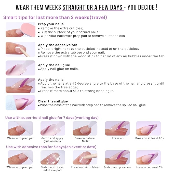 BTArtbox Short Almond Press On Nails - Aurora French Tip, Spring Glue On for Gifts, Natural Stick On in 16 Sizes - 30 Fake Nails Kit, Athena