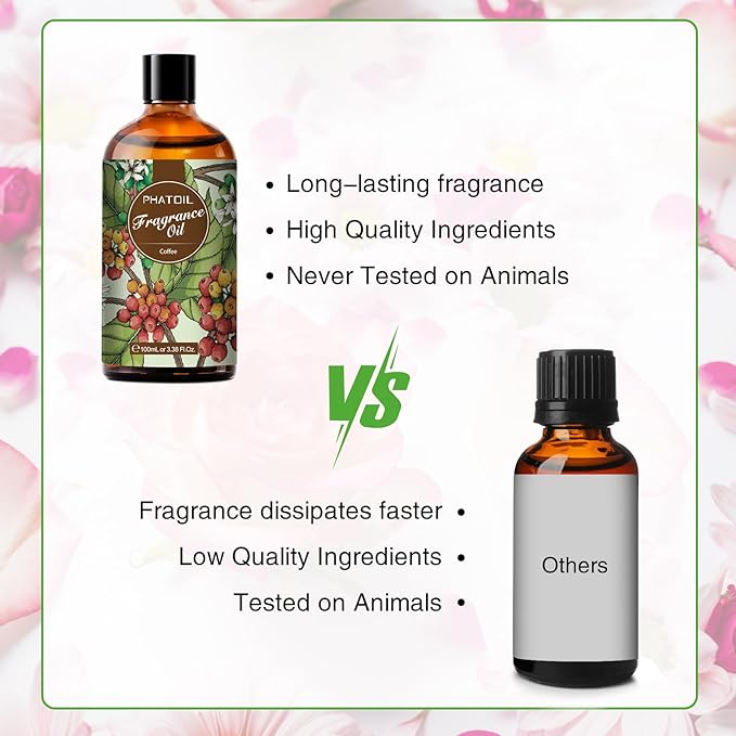PHATOIL 3.38FL.OZ Coffee Fragrance Oils for Aromatherapy, Essential Oils for Diffusers for Home, Perfect for Diffuser, DIY Candle and Soap Making, DIY Scented Products - 100ml