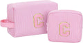 MONSTINA Personalized Initial Makeup Bag| Toiletry Bag for Girls&Women,Make Up Case for Girlfriend Bridesmaid Wife,Birthday Gift for Her Cute,2PCS,Pink C