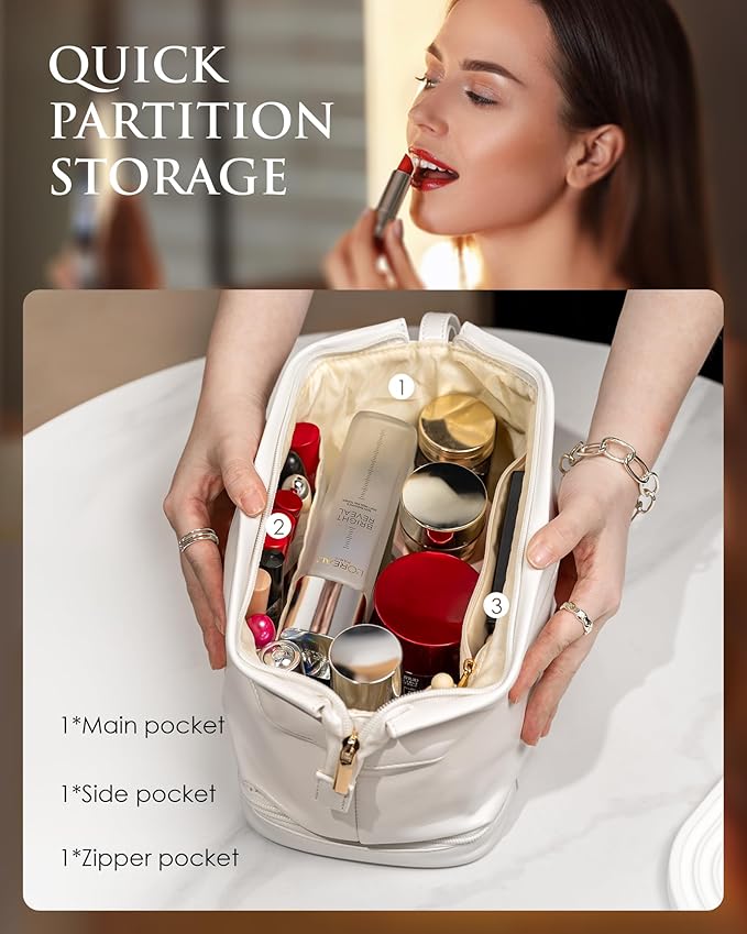 Gifts for Teen Girls 16-18, Initial Large Makeup Bag, Bride To Be Gifts, Double Layer Cosmetic Bag, Waterproof PU Travel Toiletry Bag for Bachelorette Party Women Wedding Bridal, Bride Gifts