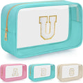Personalized Initial Clear Makeup Bag, Travel Chenille Patch Cosmetic Bag, Preppy Toiletry Bag Monogram Cosmetic Pouch with Zipper, Ideal Gift for Teen Girls Women (Clear-Green, U)