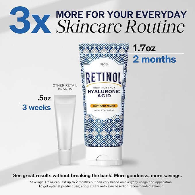 LilyAna Naturals Anti Aging Retinol Face Cream for Women – Wrinkle & Neck Cream for Firming, Retinol Moisturizer for Face with Hyaluronic Acid, Hydrating Night Cream for Fine Lines, Collagen Boost