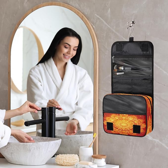 Travel Toiletry Bag for Women & Men Ethnic Mandala Flower Toho Hanging Cosmetic Organizer Portable Waterproof Makeup Case Make Up Bag with Compartments Travel Essentials for Bathroom Shower
