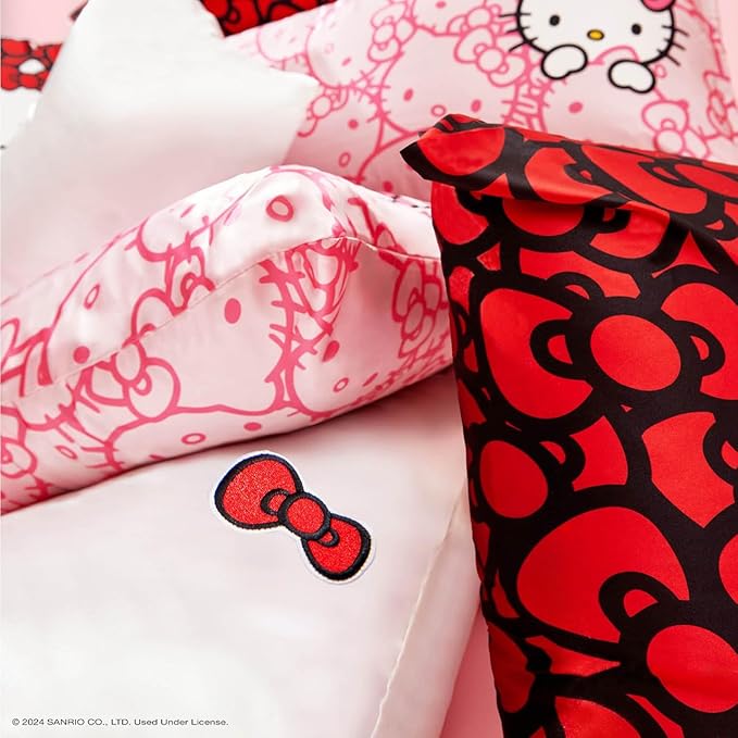 Kitsch x Hello Kitty (Pink Kitty Face) - Satin Pillowcase with Zipper for Hair and Skin, Softer Than Silk Pillow Case, Smooth Cooling Pillow Covers, Machine Washable, King Size (19x36)