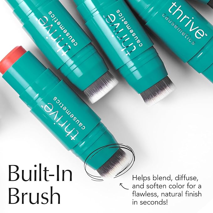 Thrive Causemetics Triple Threat Color Stick: Cream Blush Stick with Vitamin E, Evening Primrose Oil, Waterproof Smudge Proof Face Makeup, Olivia (Peachy Pink Shimmer)